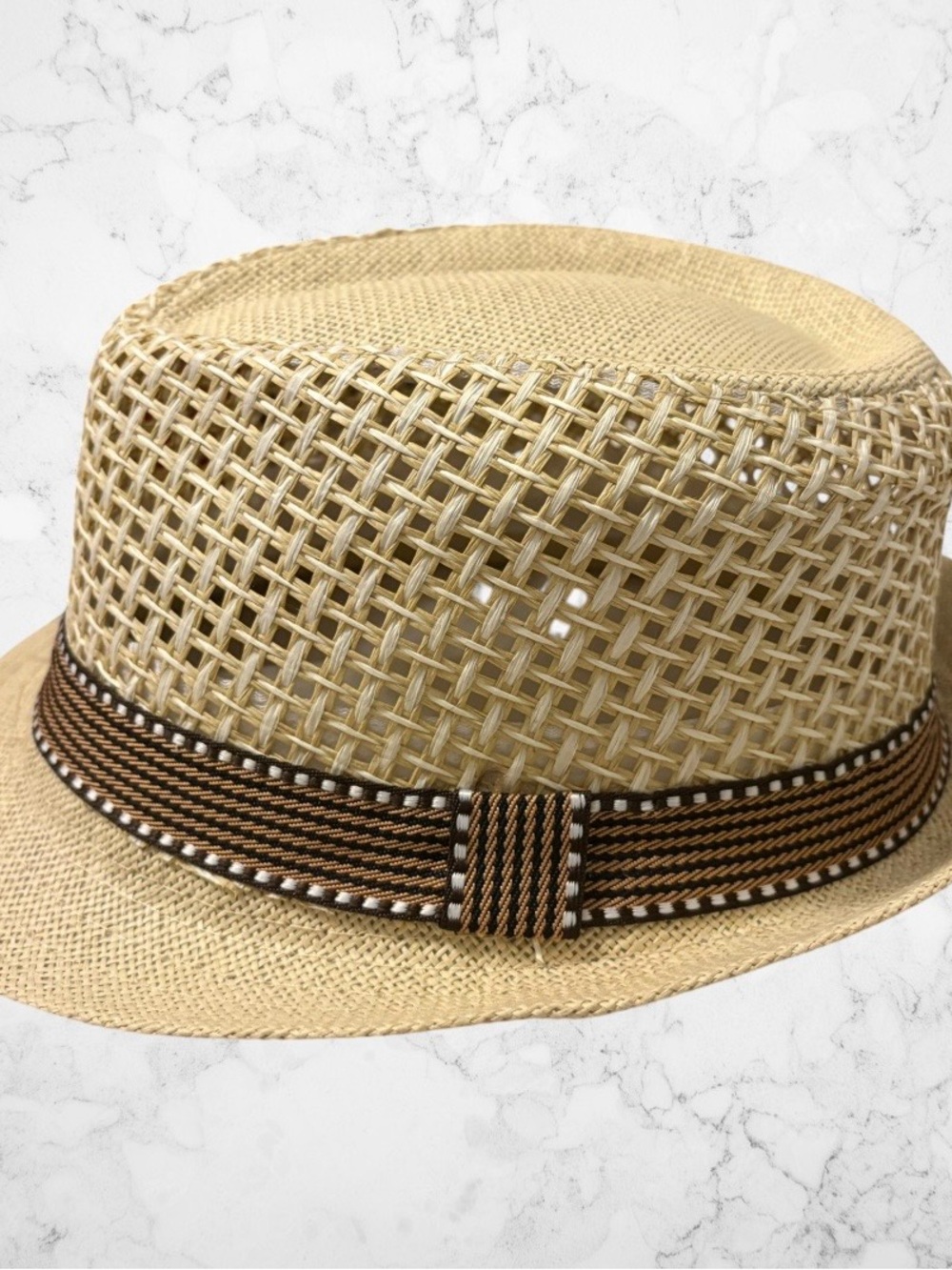 Men's Natural Straw Fedora with Brown Accent Band
